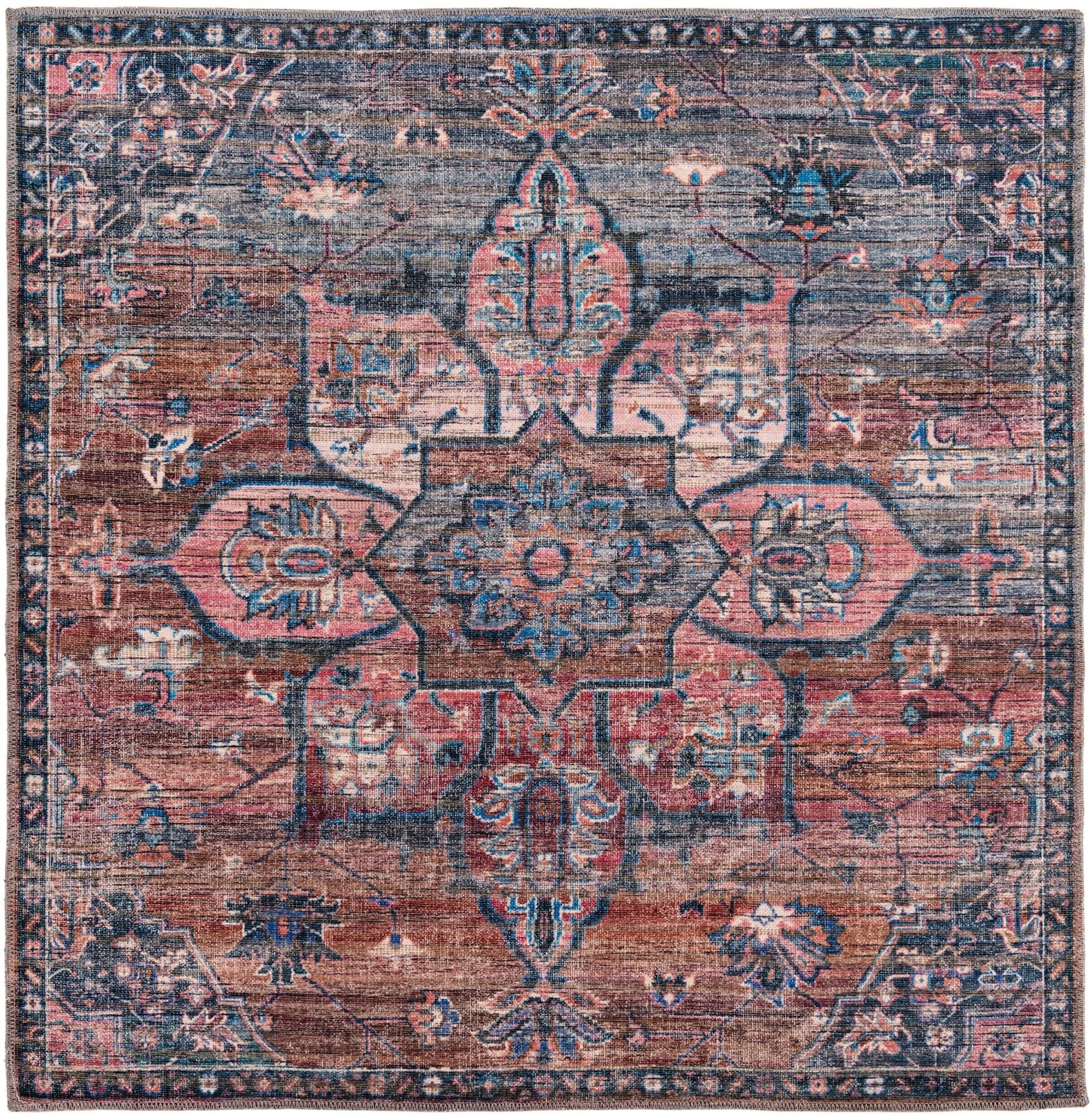 5' 3 x 5' 3 Sibley · Medallion Washable Rug, rust and denim blue