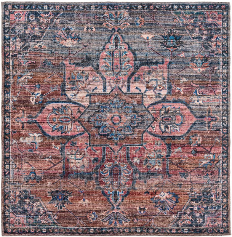 5' 3 x 5' 3 Sibley · Medallion Washable Rug, rust and denim blue
