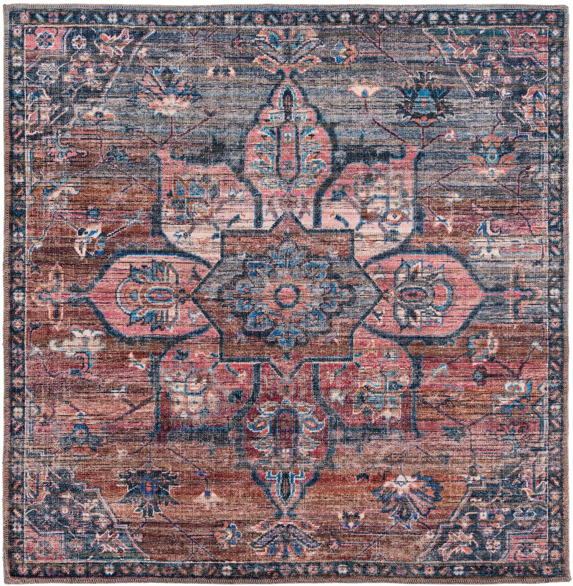 5' 3 x 5' 3 Sibley · Medallion Washable Rug, rust and denim blue
