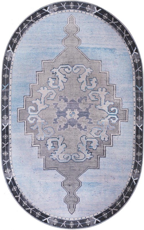 5' x 8' Sanderson · Medallion Washable Rug, blue and gray