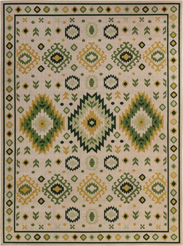 9' x 12' Whitfield · Border Outdoor Rug, beige and green