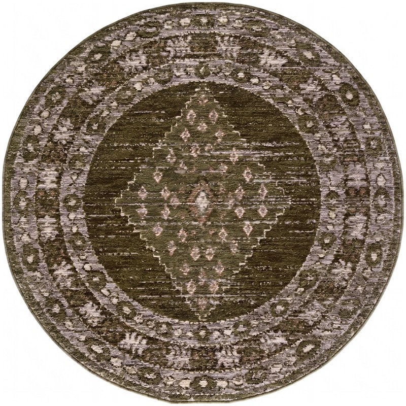 5' x 5' Loveland · Diamond medallion rug, green and brown