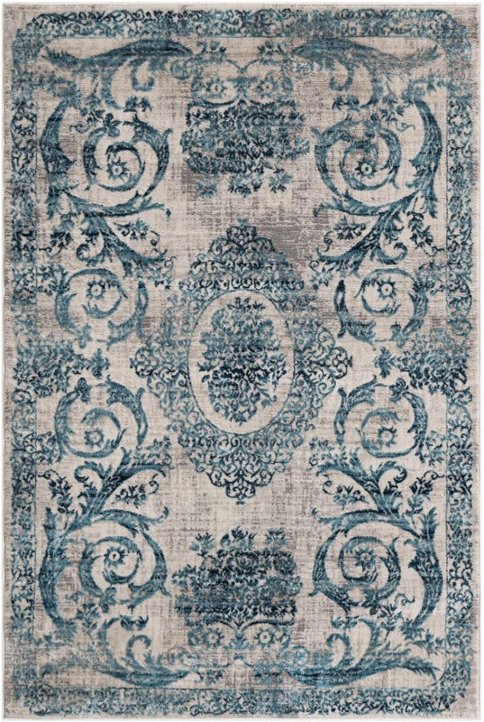 4' x 6' Crockett · Distressed medallion rug, ivory and blue