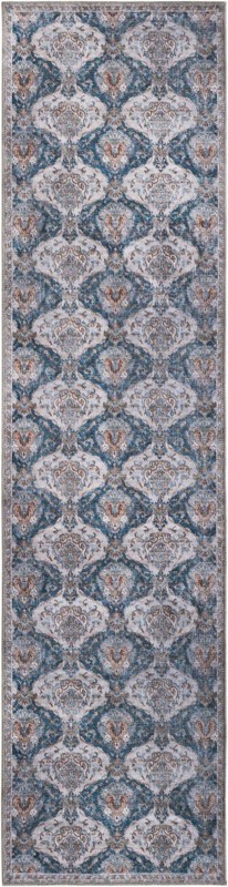 2' x 8' McCall · Damask rug, blue and ivory