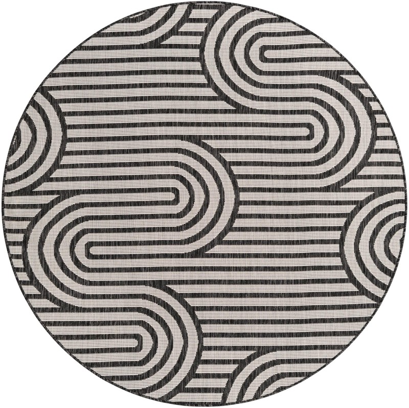 6' x 6' Northam · Geometric linear Outdoor Rug, black and white