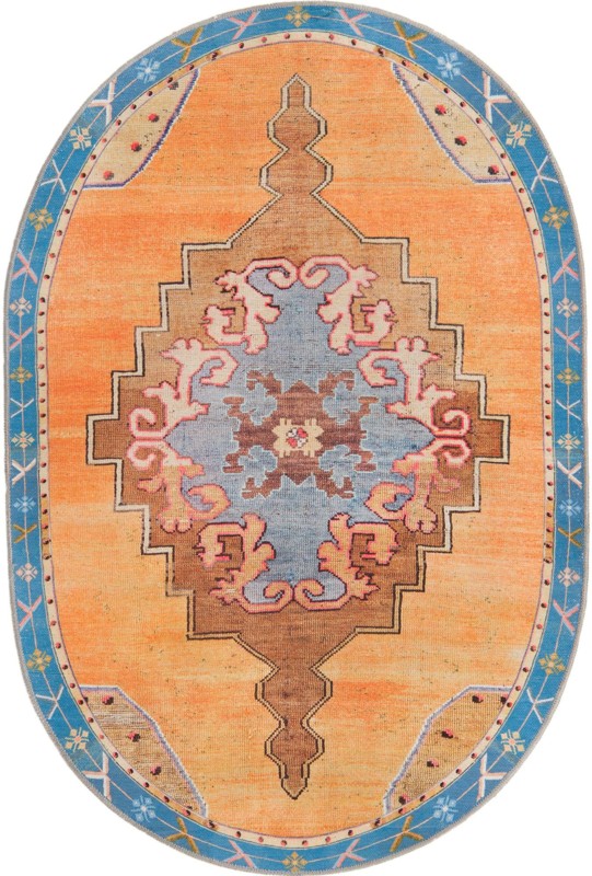Sanderson · Medallion Washable Rug, orange and blue