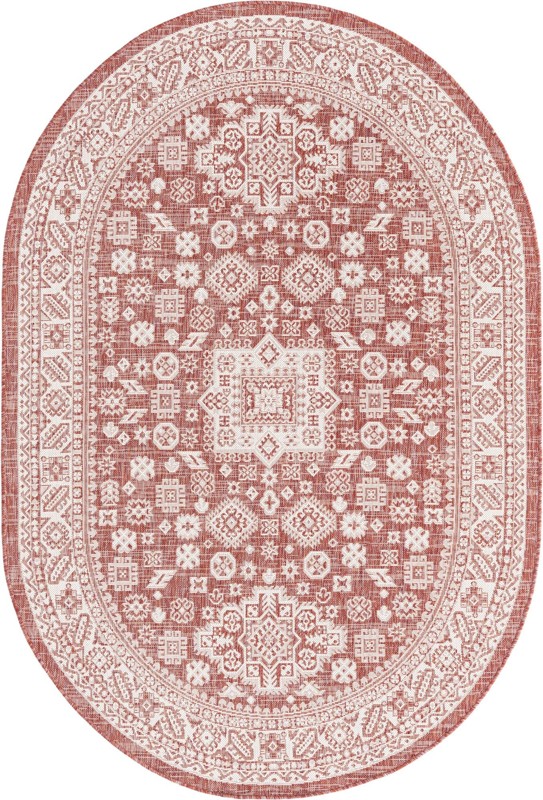 5' 3 x 8' Bellamy · Tribal medallion Outdoor Rug, rust and ivory