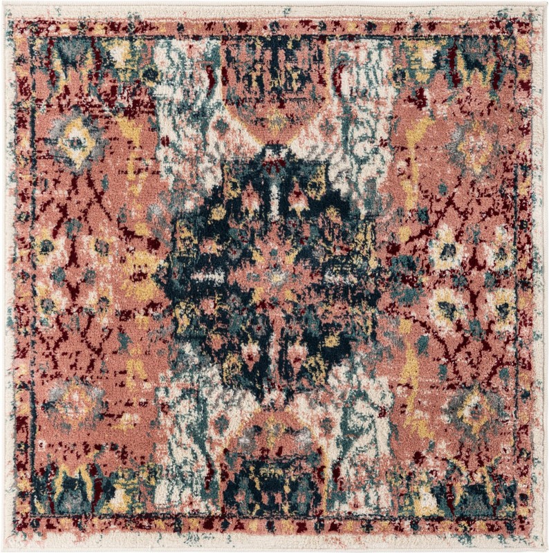 Westcott · Distressed medallion rug, pink and navy