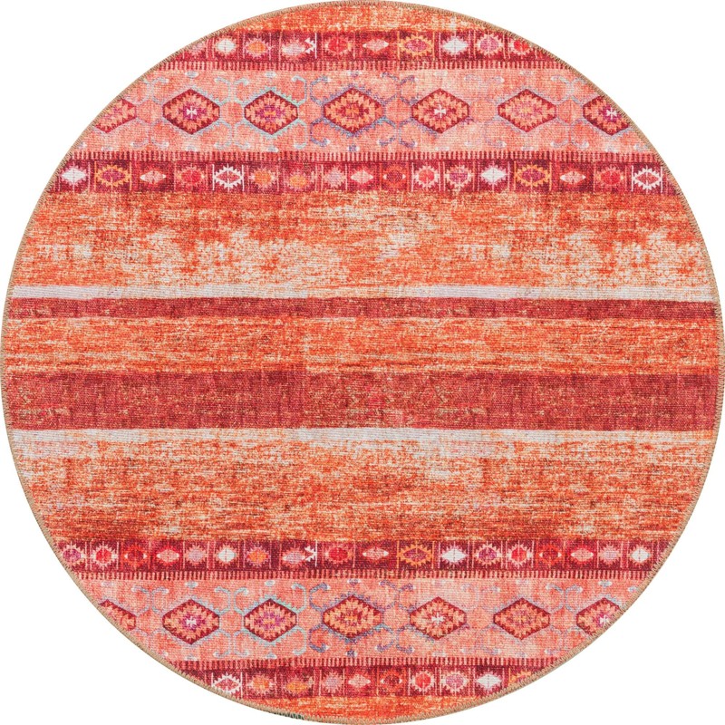 Dalton · Tribal striped Washable Rug, rust and orange