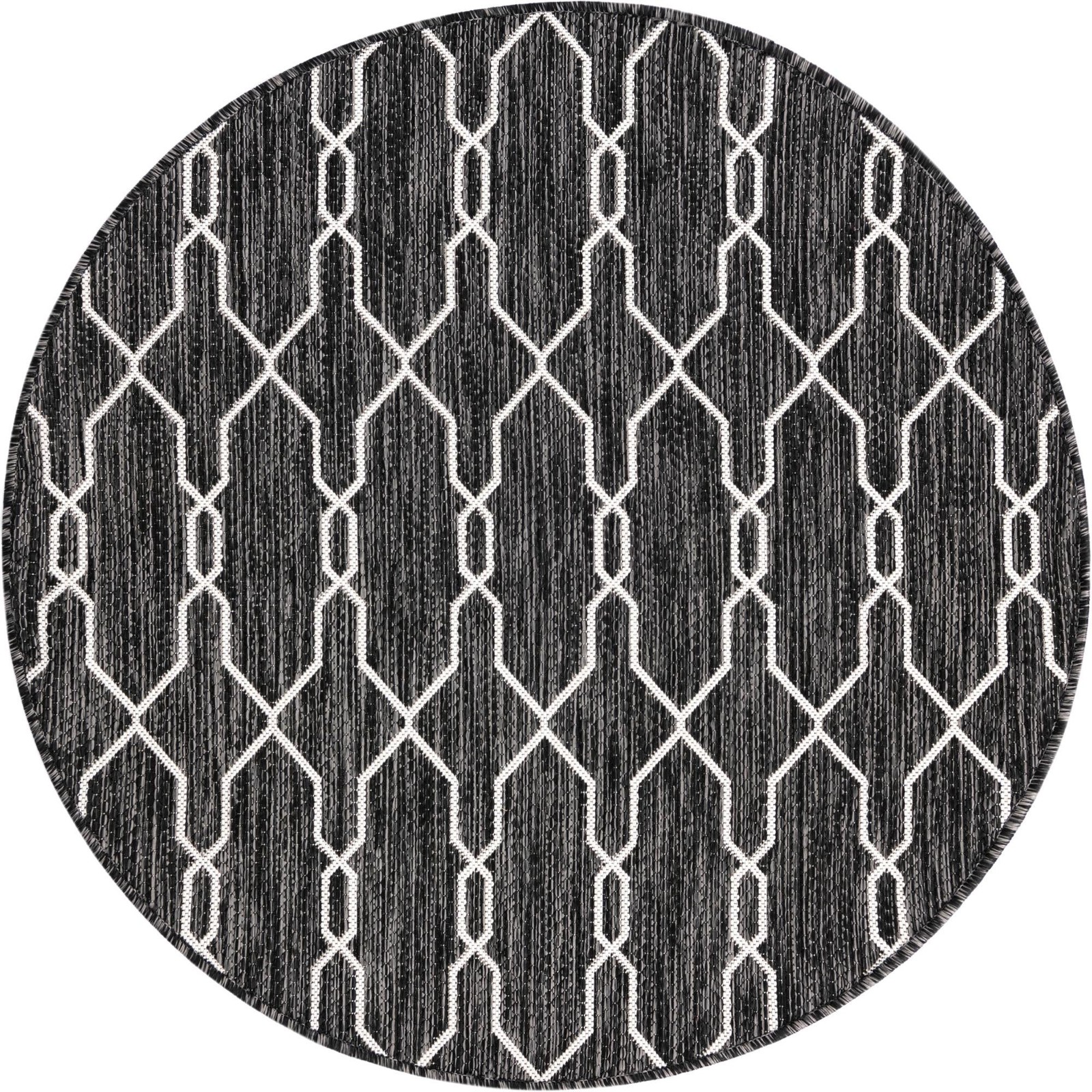 4' x 4' Bronson · Geometric lattice Outdoor Rug, charcoal and ivory
