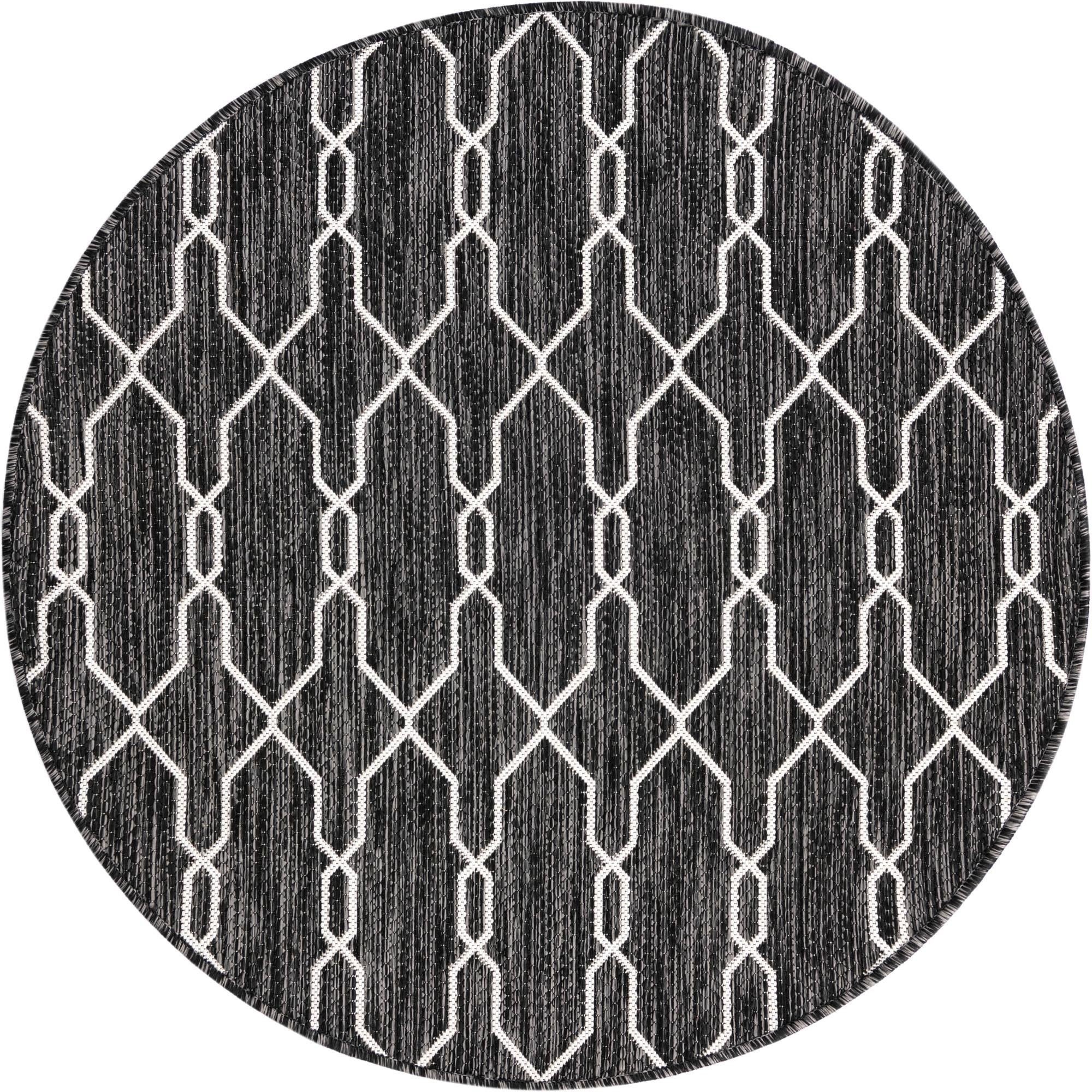 4' x 4' Bronson · Geometric lattice Outdoor Rug, charcoal and ivory