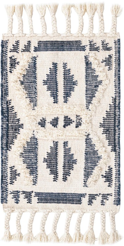 2' x 3' 1 Maitland · Geometric tribal Wool Rug, navy and white