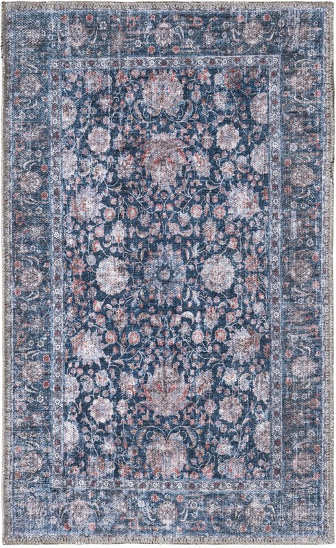2' x 3' Bertie · Persian floral rug, navy and rust