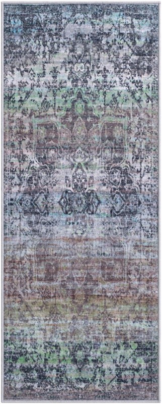 2' x 5' Rideout · Distressed medallion rug, blue and purple