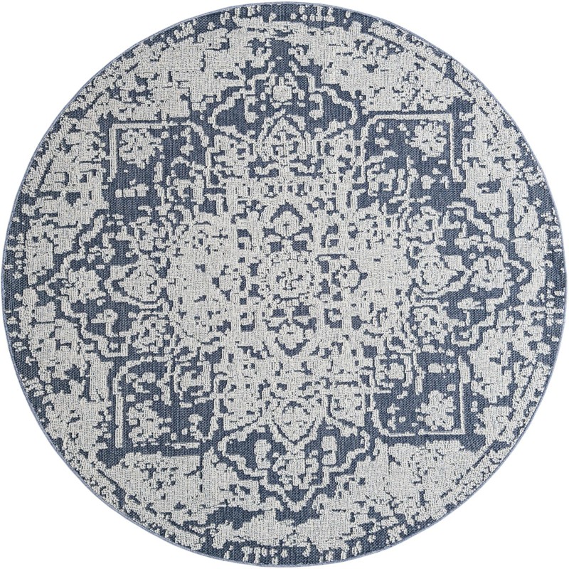7' 10 x 7' 10 Cotter · Medallion Outdoor Rug, navy blue