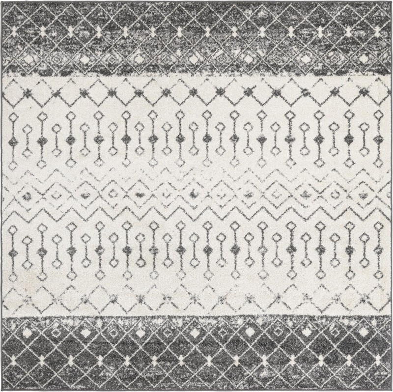7' 10 x 7' 10 Vernon · Geometric tribal rug, gray and ivory