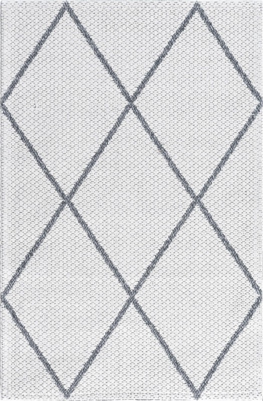 Elwood · Diamond trellis rug, ivory and gray