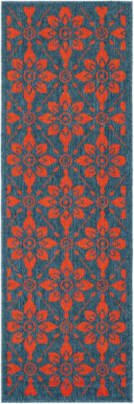2' x 6' Selwyn · Floral / botanical Outdoor Rug, blue and red
