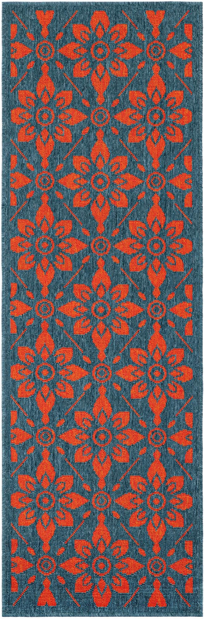 2' x 6' Selwyn · Floral / botanical Outdoor Rug, blue and red