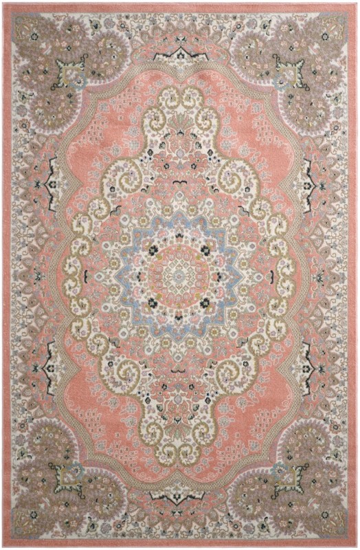 6' x 9' Candlelight · Border Washable Rug, rose pink