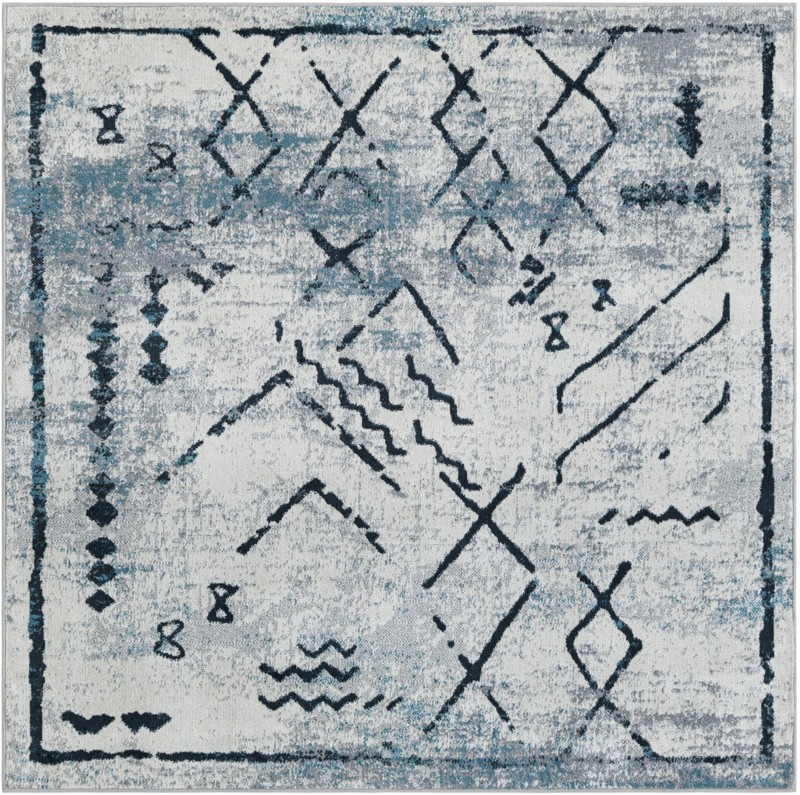 5' 3 x 5' 3 Platt · Tribal geometric Washable Rug, blue and ivory