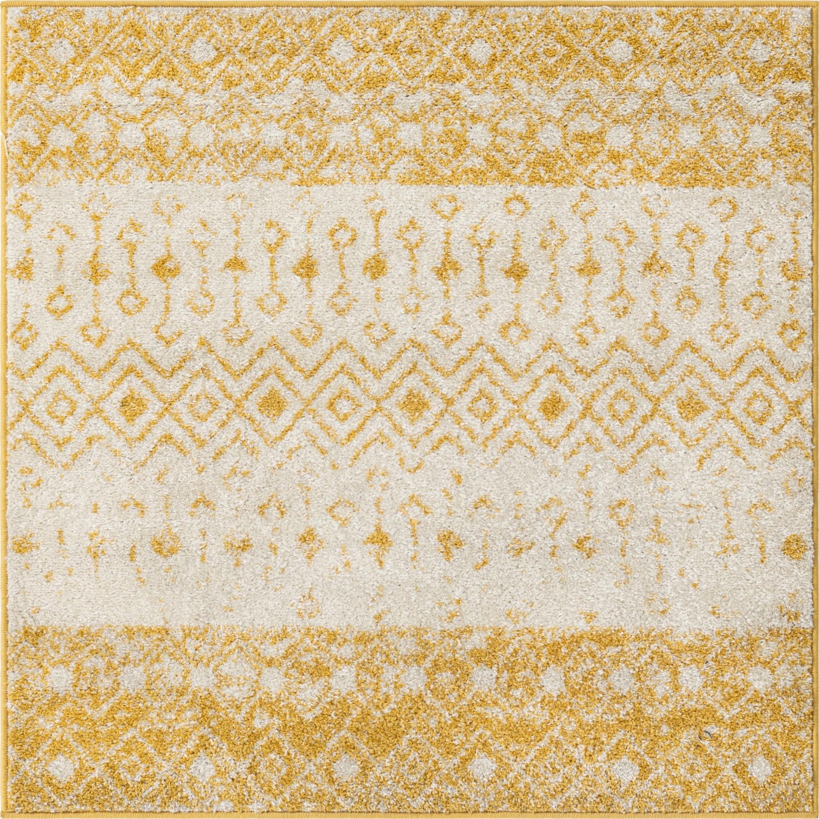 4' x 4' Vernon · Geometric oval rug, yellow and ivory