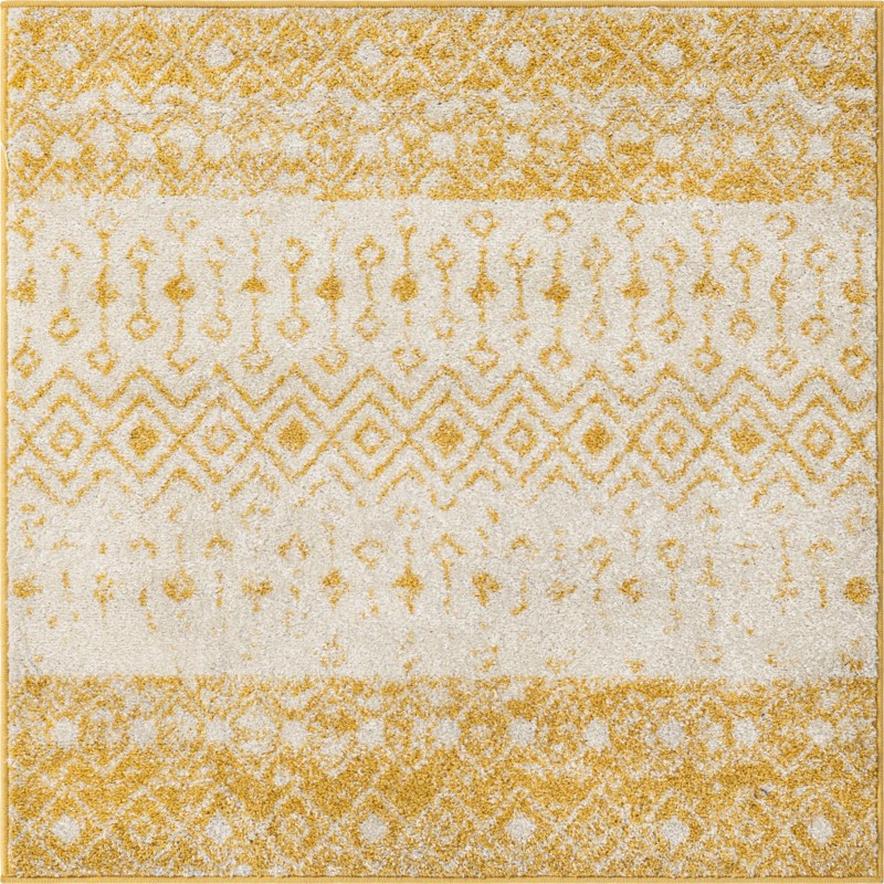 4' x 4' Vernon · Geometric oval rug, yellow and ivory