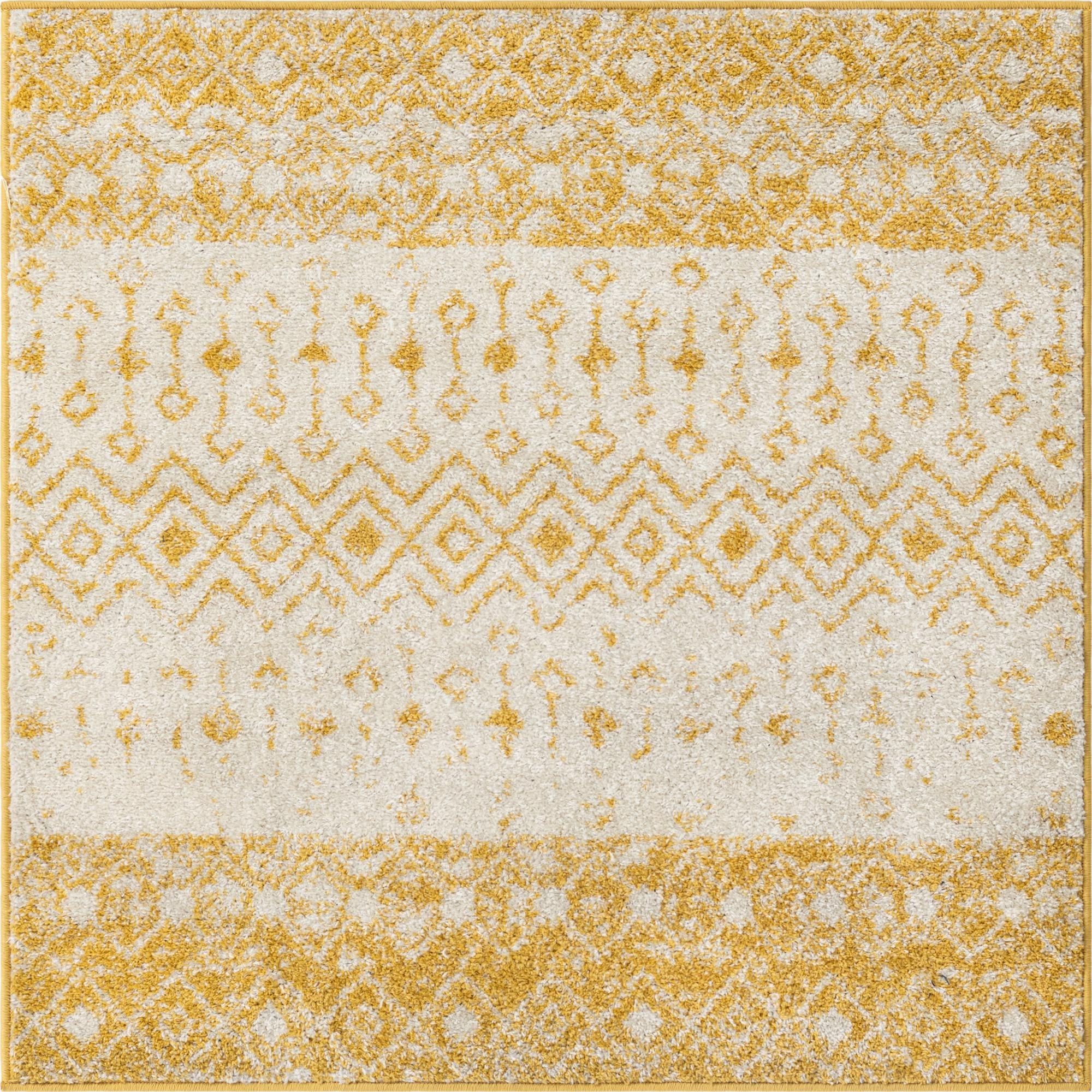 4' x 4' Vernon · Geometric oval rug, yellow and ivory