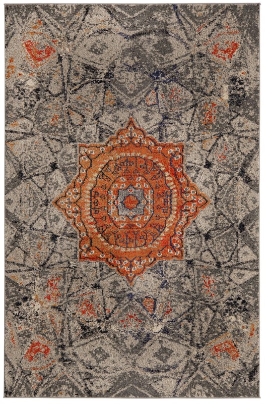 Alston · Medallion Washable Rug, gray and orange