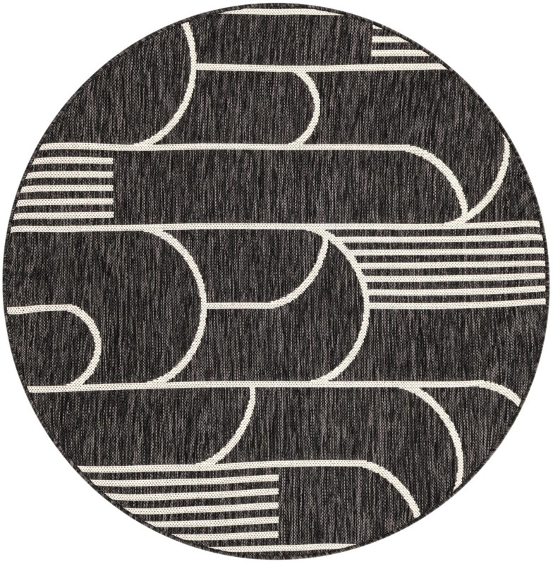 4' x 4' Prudence · Geometric Outdoor Rug, black and white