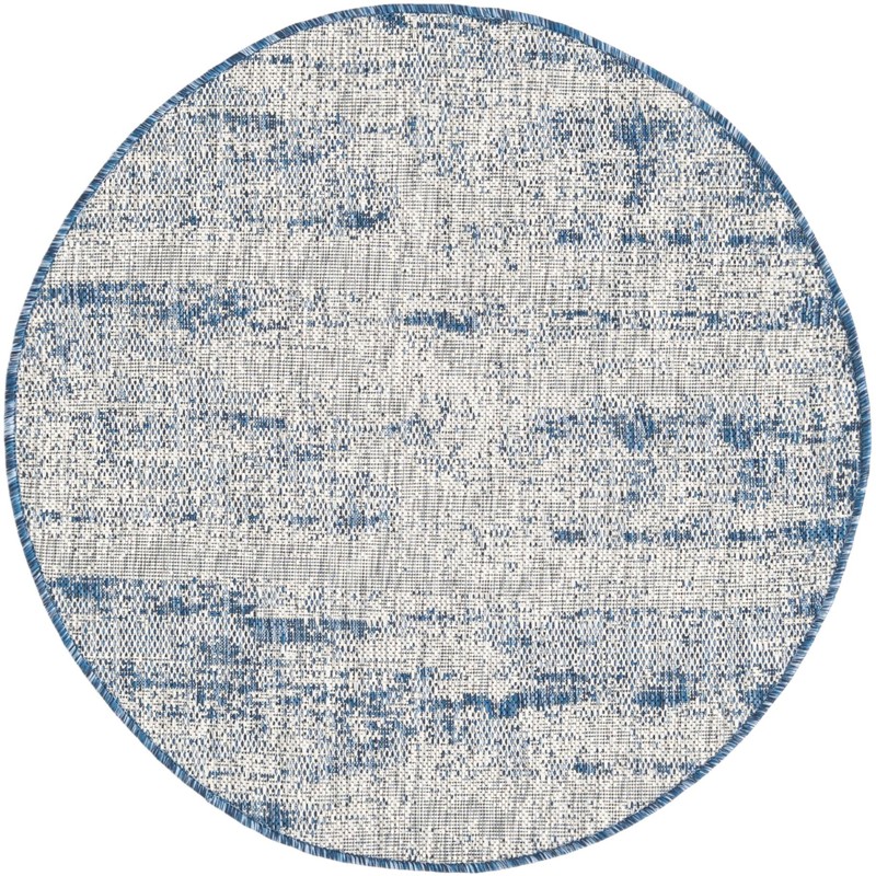 3' x 3' Henley · Abstract striped Outdoor Rug, blue and ivory