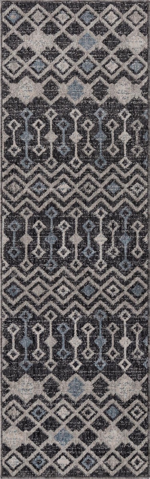 2' x 6' Harlan · Geometric rug, charcoal and ivory