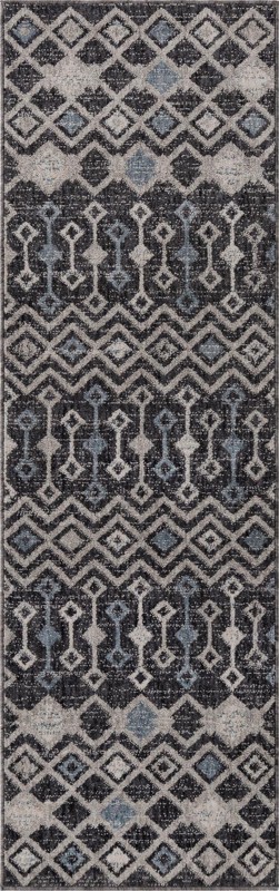 2' x 6' Harlan · Geometric rug, charcoal and ivory