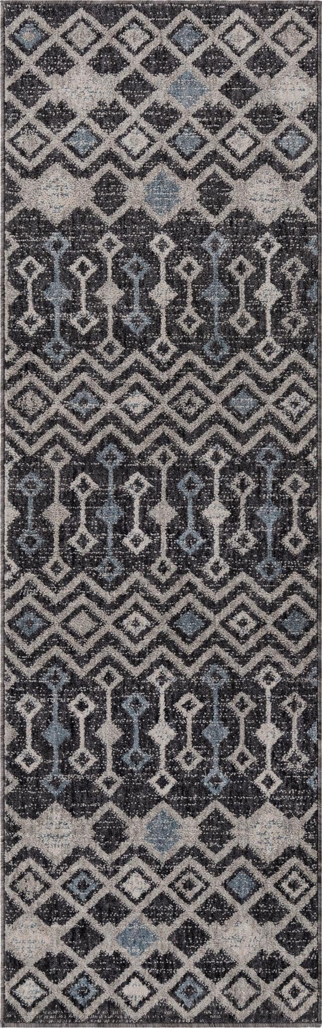 2' x 6' Harlan · Geometric rug, charcoal and ivory