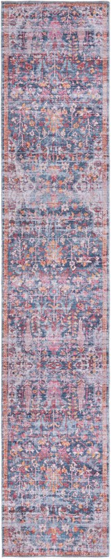 2' 7 x 13' Massey · Distressed floral Washable Rug, navy and rust