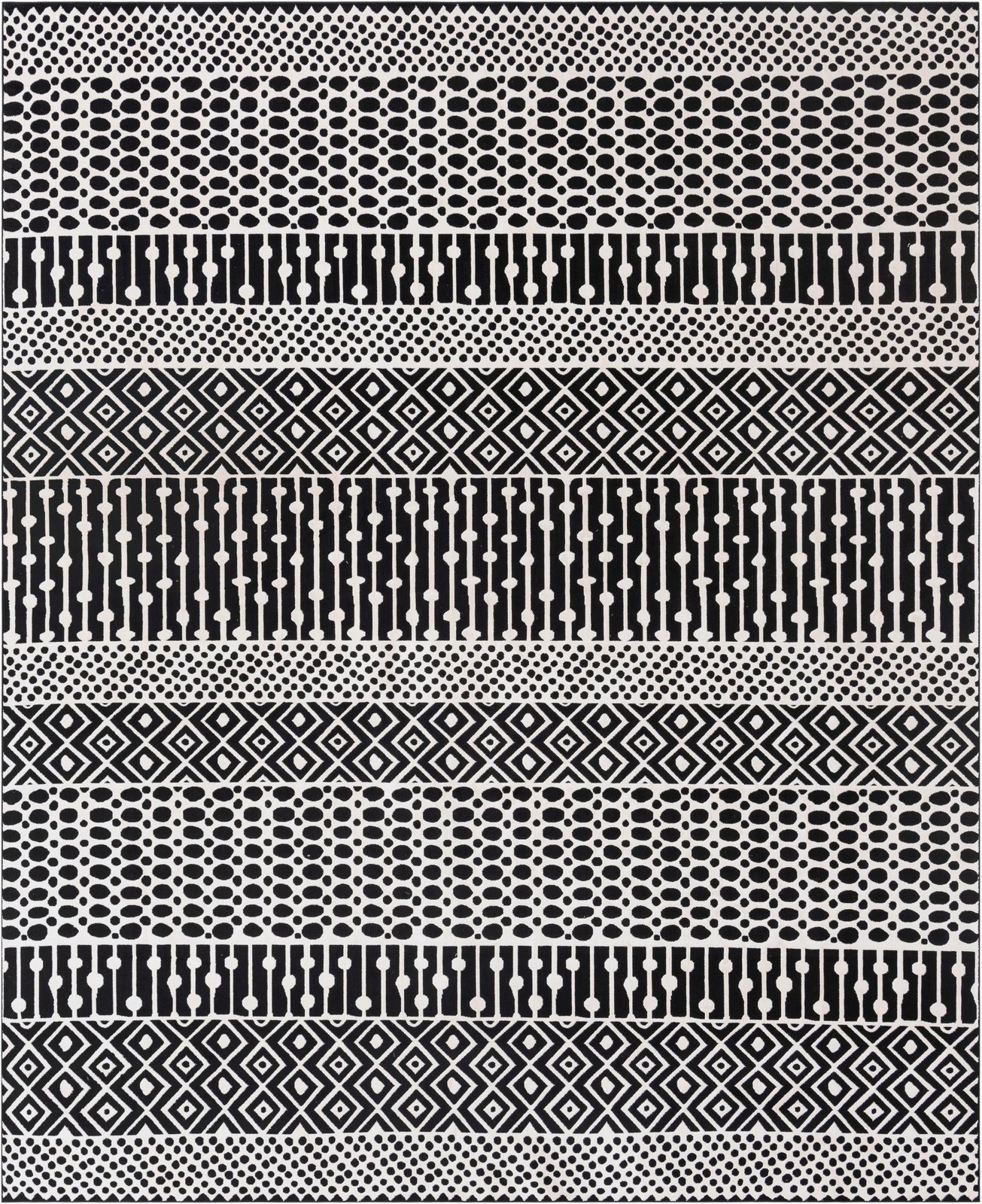 9' 10 x 12' Wigmore · Geometric striped rug, black and white