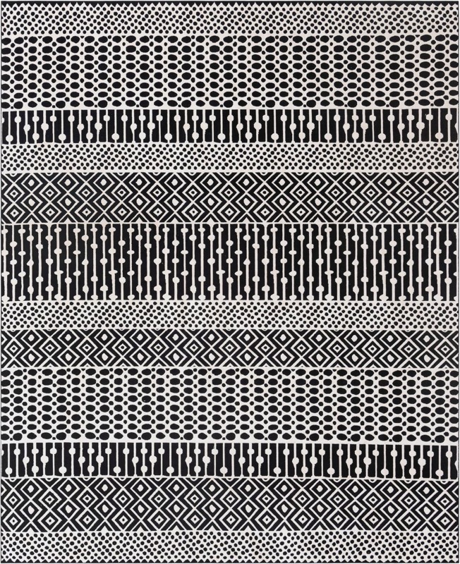 9' 10 x 12' Wigmore · Geometric striped rug, black and white