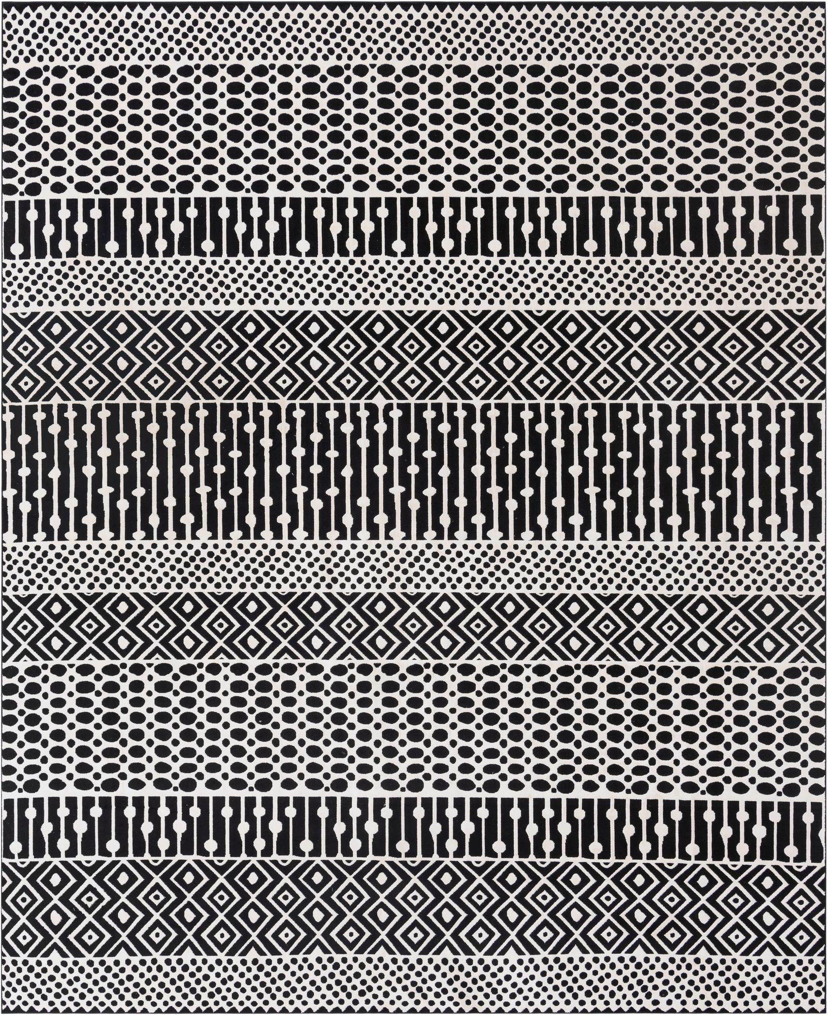 9' 10 x 12' Wigmore · Geometric striped rug, black and white