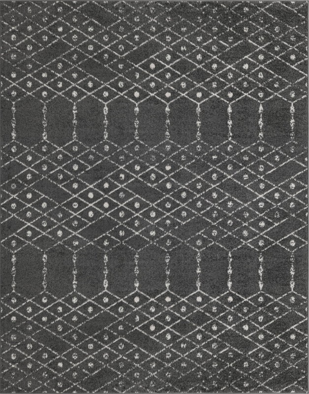 7' 10 x 10' Newcomb · Geometric lattice rug, charcoal and ivory