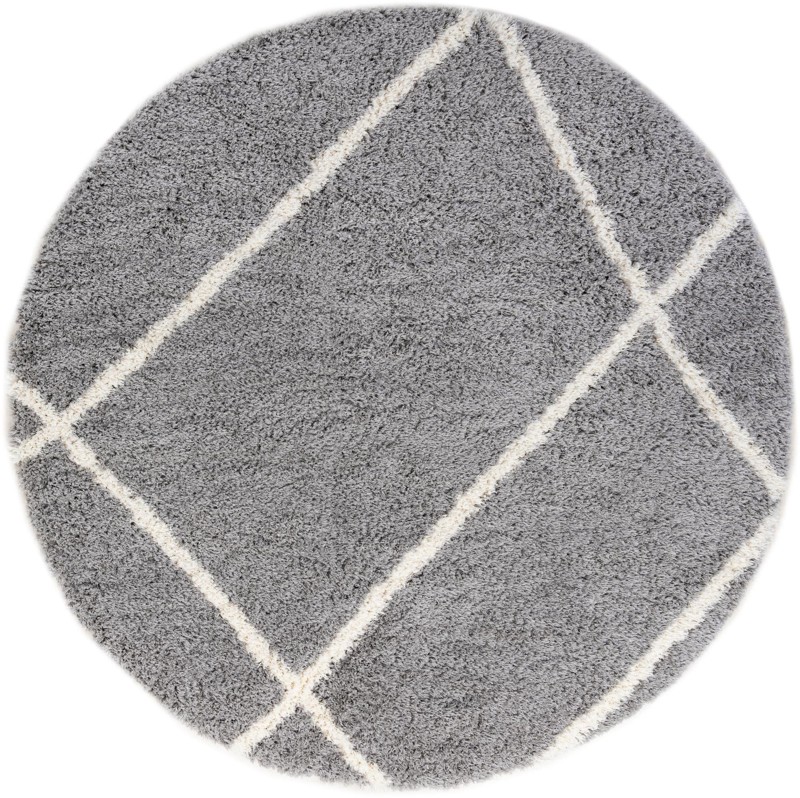 10' x 10' Rockingham · Diamond lattice Shag Rug, gray and ivory
