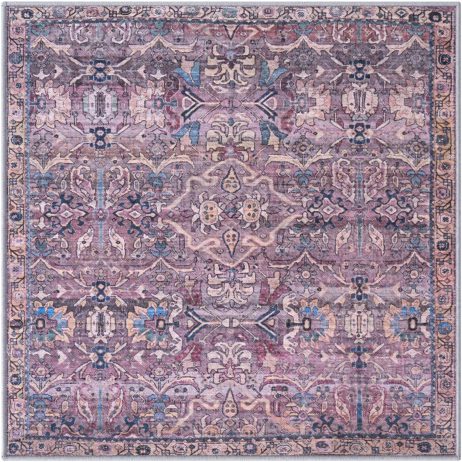 3' 3 x 3' 3 Gaskell · Traditional floral rug, pink and blue