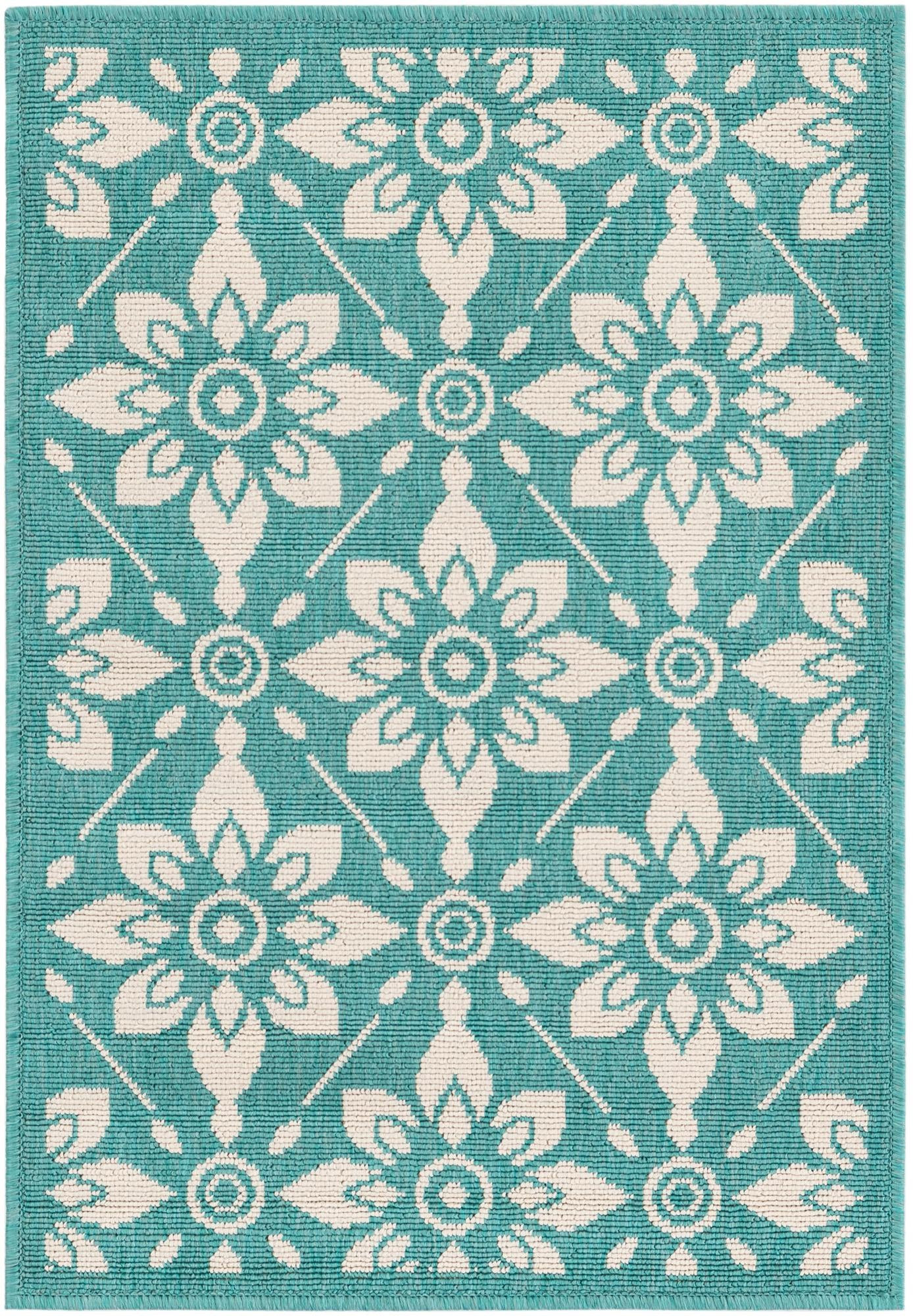 2' x 3' Selwyn · Floral / botanical Outdoor Rug, teal