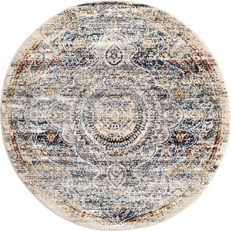 Leaver · Distressed medallion rug, blue and gray