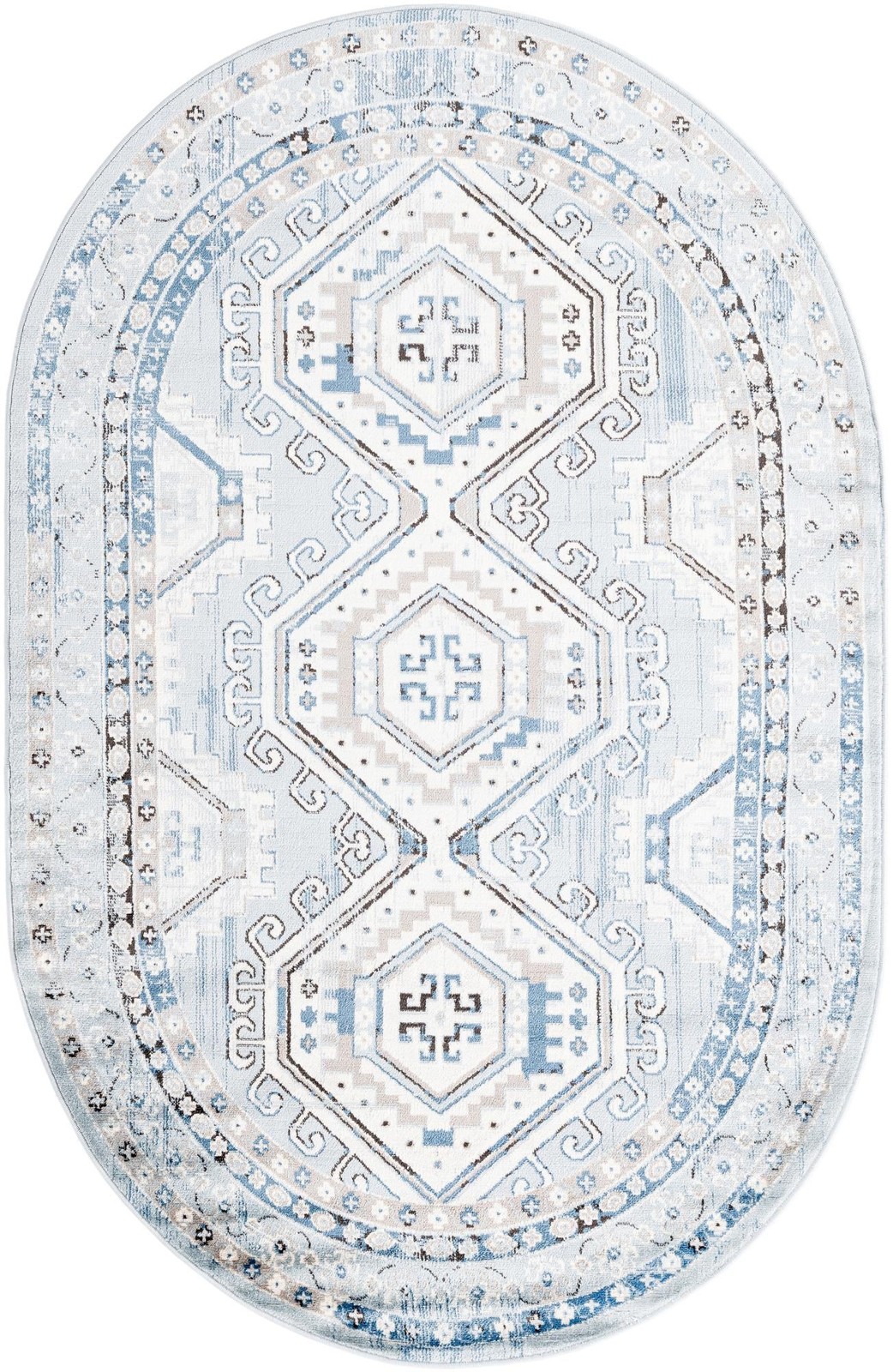 5' 3 x 8' Harmon · Border rug, aqua blue