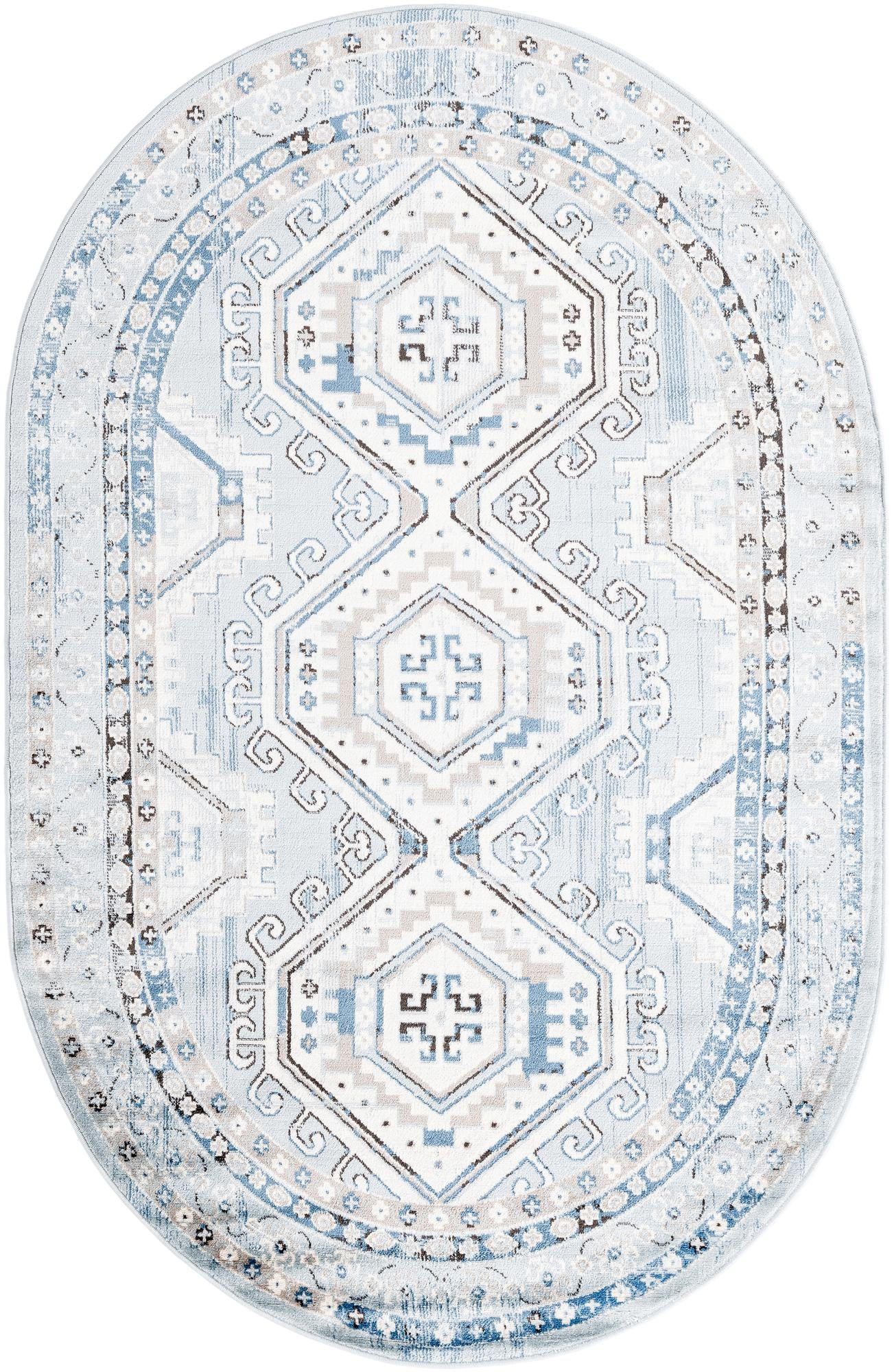 5' 3 x 8' Harmon · Border rug, aqua blue