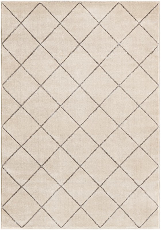 5' 3 x 7' Gilchrist · Diamond lattice rug, ivory and grey