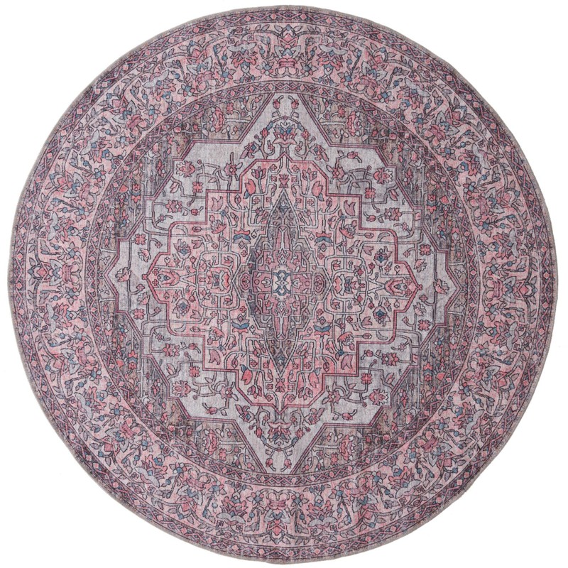 7' 3 x 7' 3 Hartwood · Persian medallion Washable Rug, pink and gray