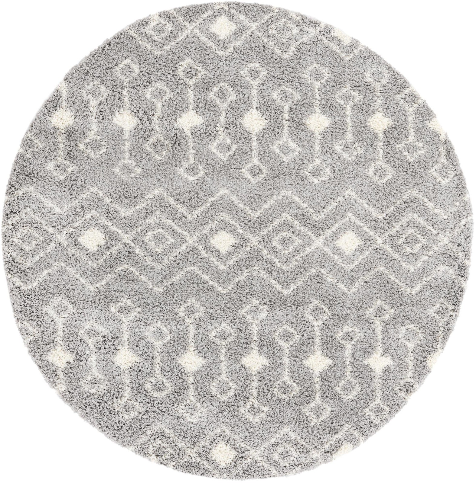 7' 10 x 7' 10 Bayley · Geometric trellis Shag Rug, gray and ivory