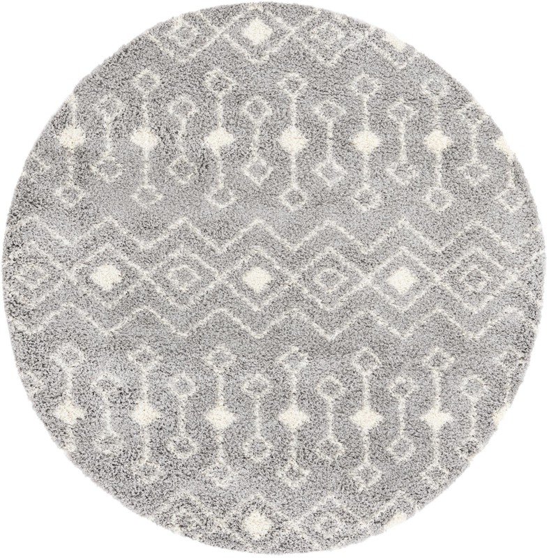 7' 10 x 7' 10 Bayley · Geometric trellis Shag Rug, gray and ivory