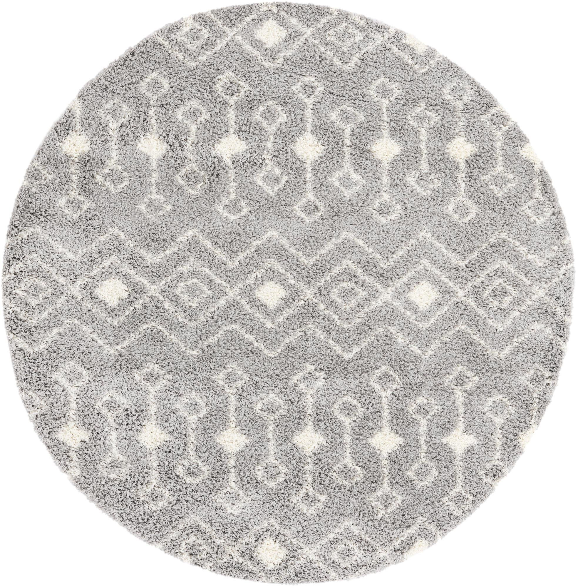 7' 10 x 7' 10 Bayley · Geometric trellis Shag Rug, gray and ivory